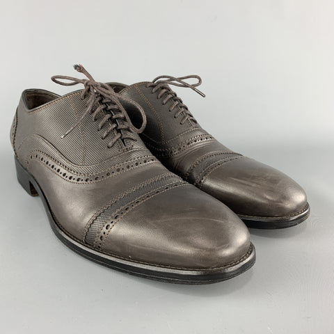 JOHN VARVATOS Size 11 Brown Textured Leather Cap Toe Lace Up