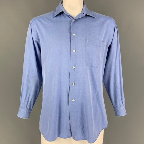 ERMENEGILDO ZEGNA Size L Blue Cotton Button Up Long Sleeve Shirt
