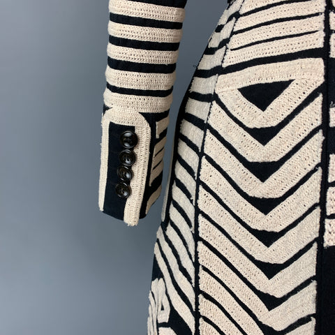 BURBERRY PRORSUM Size 4 Black White Cotton Embroidered Double Breasted Coat