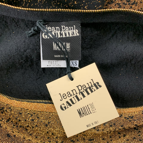 JEAN PAUL GAULTIER Taille XS Robe droite en laine métallisée or et noir