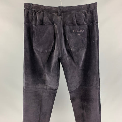 PRADA Size 31 Black Suede Straight Casual Pants