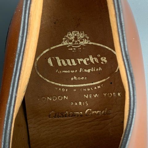 CHURCH'S Size US 11 / UK 10 B Tan Leather Contrast Stitch Leather Lace Up Shoes