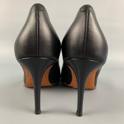 GIVENCHY Size 7.5 Black & Silver Leather Classic Pumps