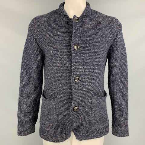 KAPITAL Size M Navy & Grey Knitted Wool / Linen Buttoned Jacket