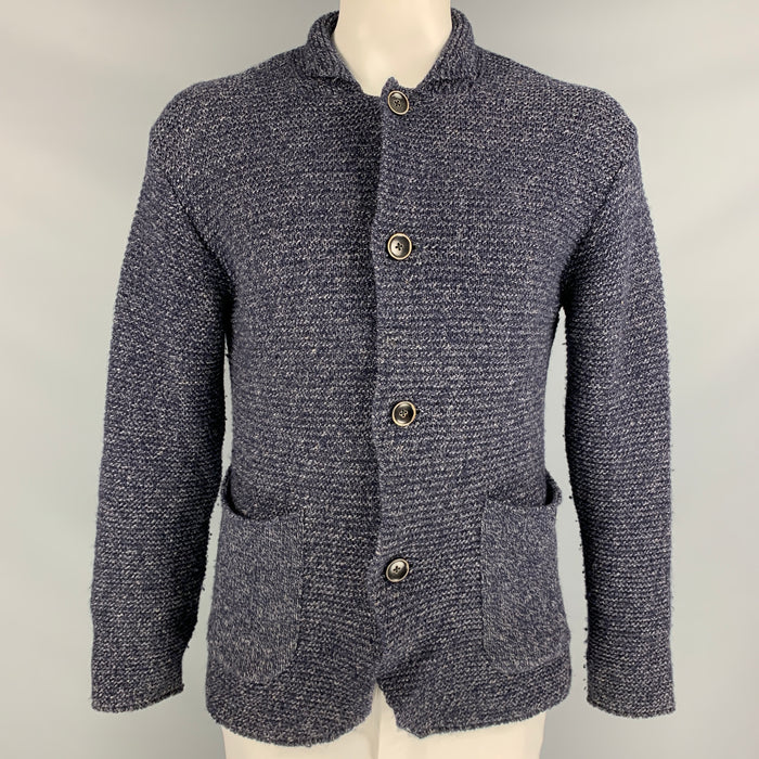 KAPITAL Size M Navy & Grey Knitted Wool / Linen Buttoned Jacket