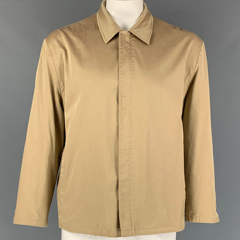 PRADA Taille XL Beige Solide Soie Mélange Zip &amp; Veste Velcro
