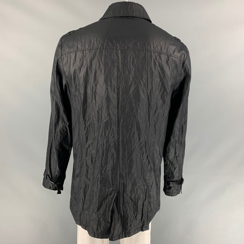 JOHN VARVATOS * U.S.A. Size XL Black Wrinkled Cotton Blend Coat