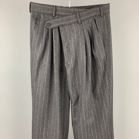 R13 Size 26 Charcoal Pinstripe Wool Triple Pleat Dress Pants