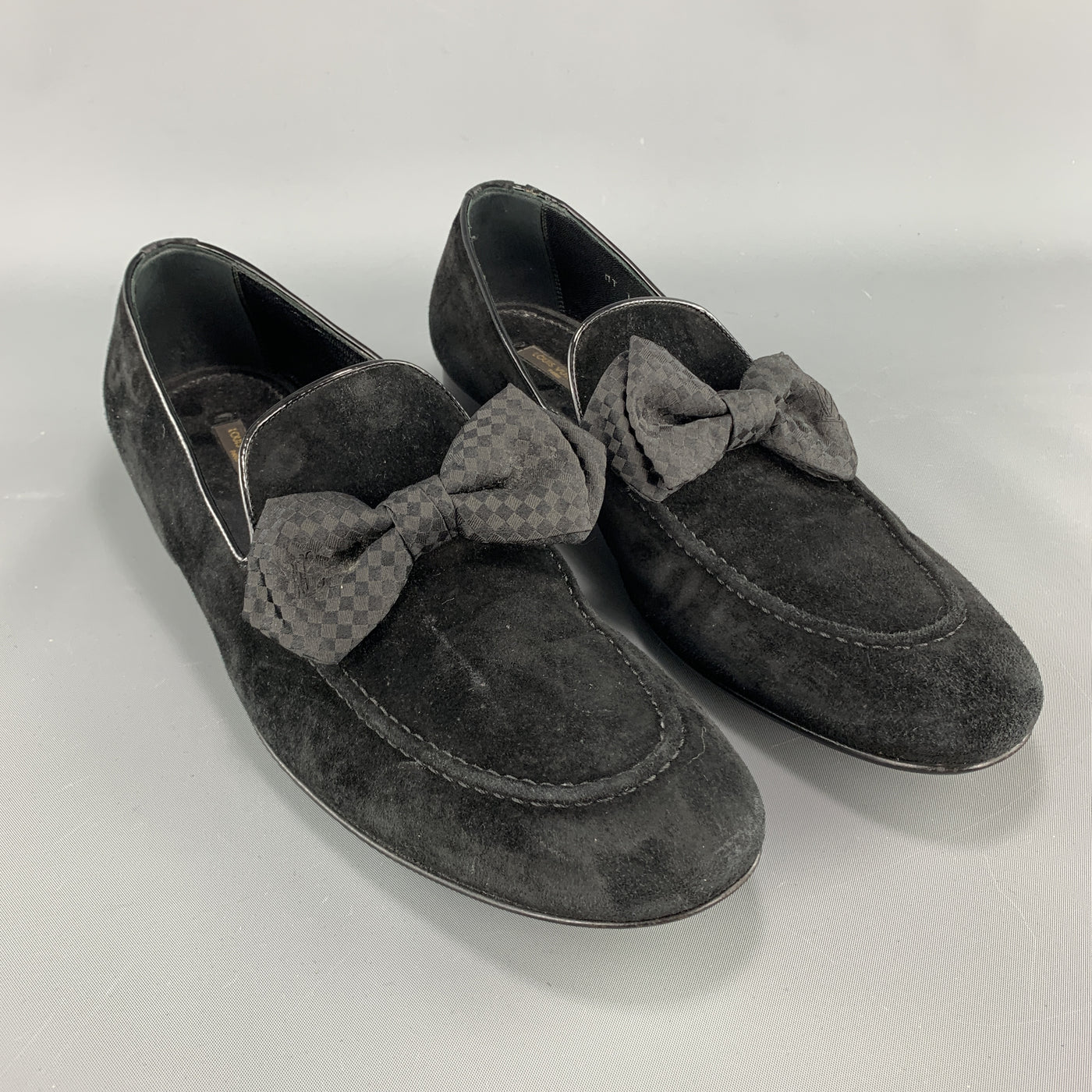 LOUIS VUITTON Size 9 Black Suede Slip On Bow Loafers