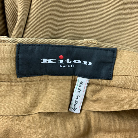 KITON Size 30 Khaki Cotton / Viscose Flat Front Casual Pants