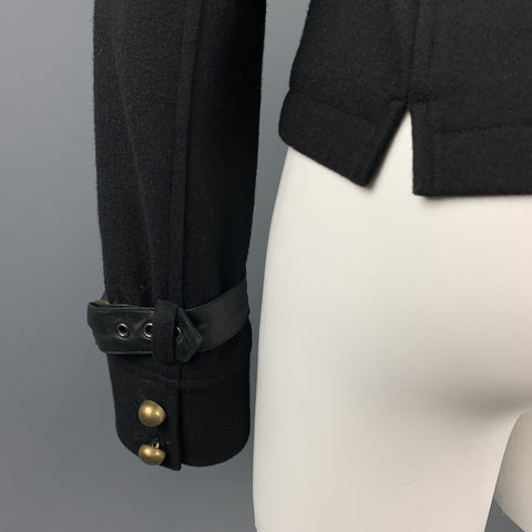 LaROK Taille 6 Manteau à double boutonnage en tissu noir avec col ceinturé