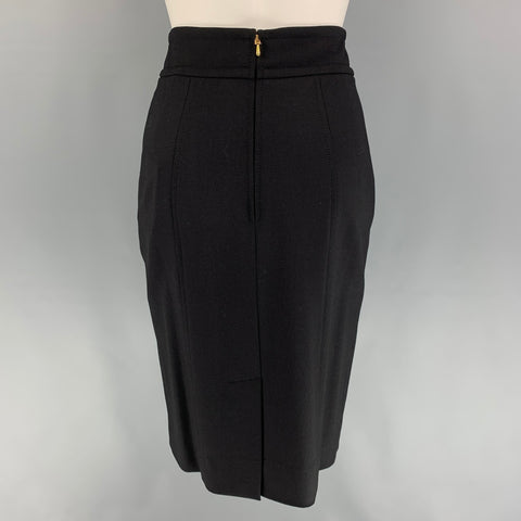 CAROLINA HERRERA Size 2 Black Virgin Wool Lycra Pencil Skirt