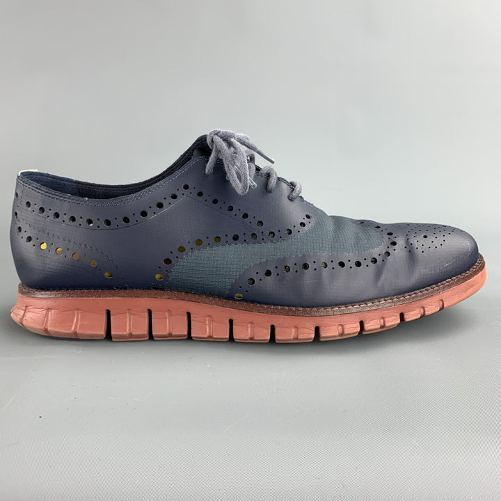 COLE HAAN Size 11 Navy Perforated Leather Wingtip Lace Up