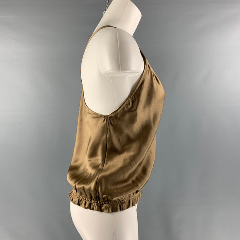 RALPH LAUREN Talla 6 Blusa con espalda cruzada de seda color topo