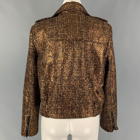 ALICE + OLIVIA Size 8 Gold Black Polyester Blend Textured Jacket