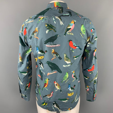 PAUL SMITH Size L Grey Bird Print Cotton Button Up Long Sleeve Shirt