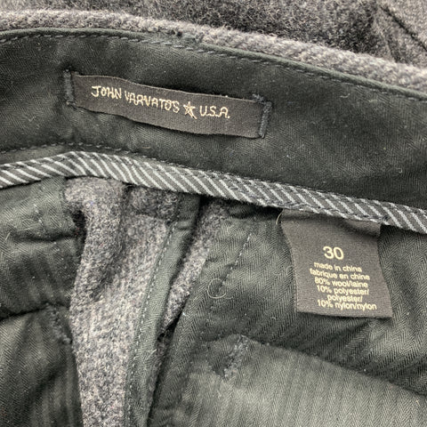 JOHN VARVATOS U.S.A. Size 30 Charcoal Herringbone Pleated Pants