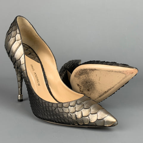 PAUL ANDREW Size 8 Silver & Grey Ombre Python Skin Pumps
