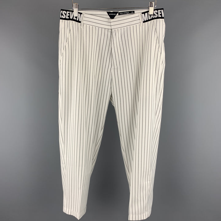 MIXSEVEN Size XL White & Grey Pinstripe Twill Casual Pants