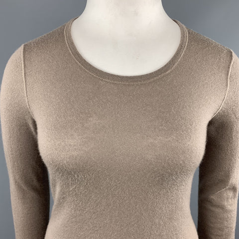 LORO PIANA Size 10 Taupe Beige Sheer Cashmere Knit Long Sleeve Pullover