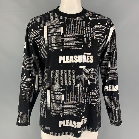 PLEASURES Taille L T-shirt à manches longues en coton graphique noir blanc