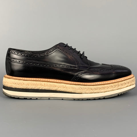 PRADA Size 10 Black Perforated Leather Platform Lace Up Shoes