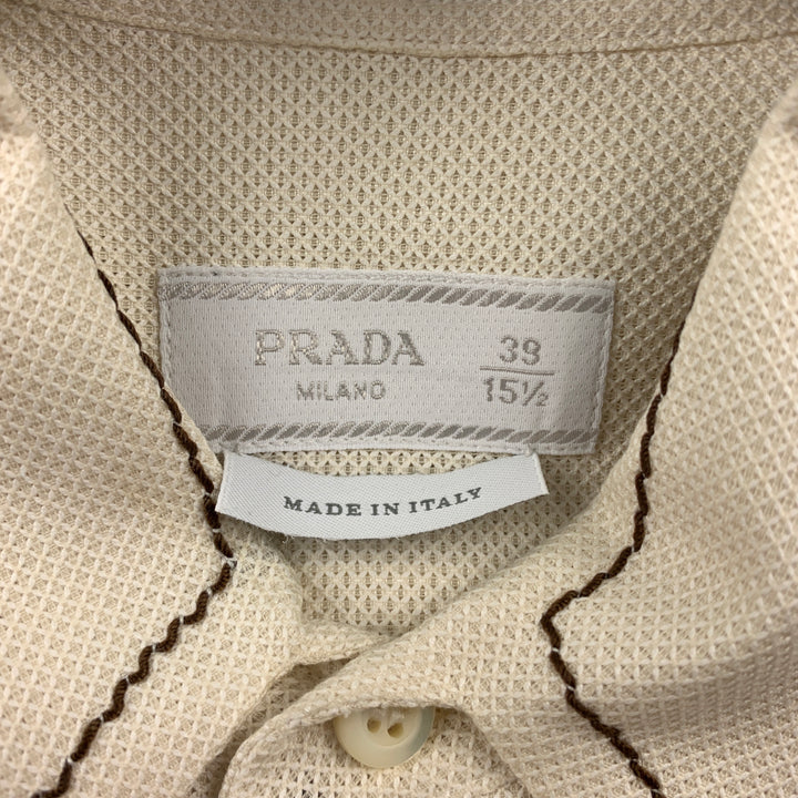 PRADA Size S Cream Stripe Cotton Patch Pocket Long Sleeve Shirt