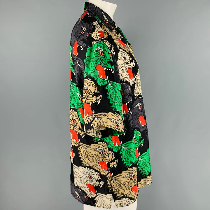 Camisa de manga corta Campamento de seda con estampado multicolor talla XXL de GUCCI