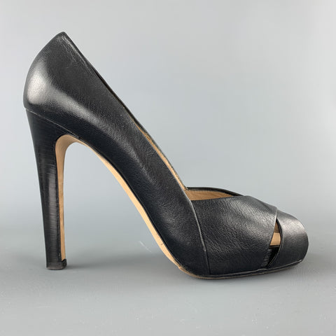 GIUSEPPE ZANOTTI Talla 7.5 Zapatos de tacón con abertura y punta abierta de cuero negro