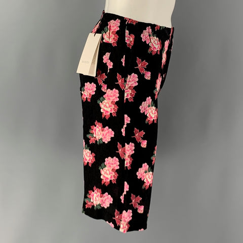 GUCCI Size XS Black Pink Floral Silk Flat Front Shorts