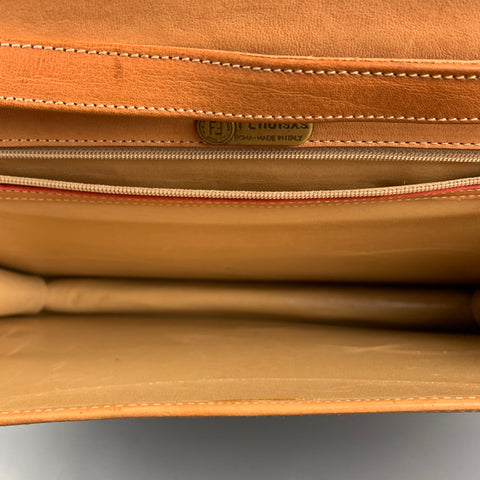 FENDI Tan Contrast Stitch Leather Briefcase Bag