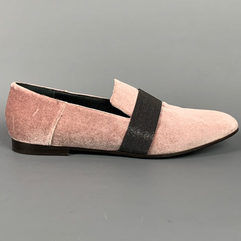 BRUNELLO CUCINELLI Zapatos planos sin cordones de terciopelo rosa metalizado talla 8