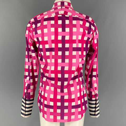 PAUL SMITH Taille S Chemise à manches longues en coton à carreaux blanc et rose avec manchette française