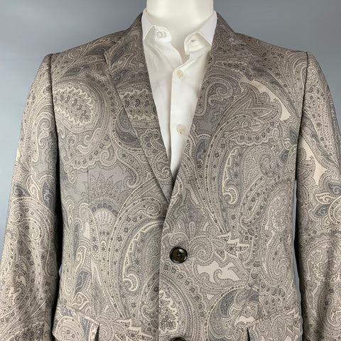 ETRO Size 44 Tan & Grey Paisley Cotton Notch Lapel Sport Coat