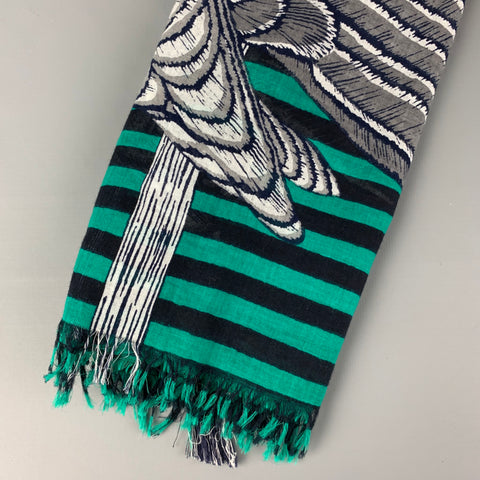 INOUITOOSH Green Black White Stripe Cotton Scarf