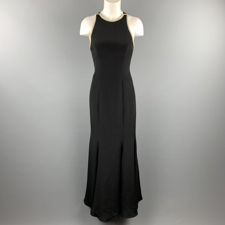 SAKS FIFTH AVENUE Size 6 Black Rhinestone Trim Gown & Cropped Jacket Ensemble
