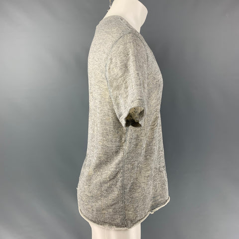 IRO Gaetane Size S Heather Grey Distressed Cotton Blend Crew-Neck T-shirt