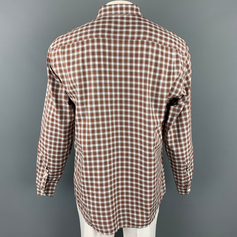 ERMENEGILDO ZEGNA Size XL Brown & White Plaid Cotton Button Down Long Sleeve Shirt