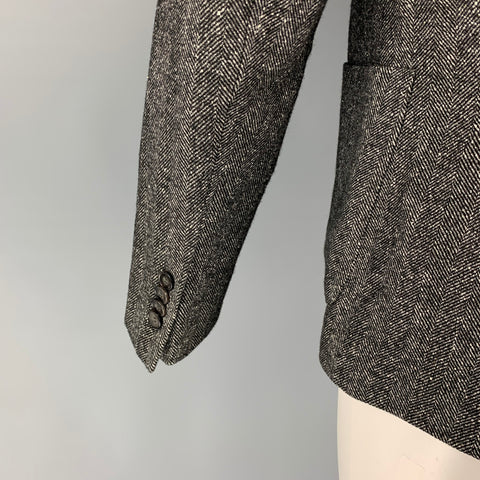 OFFICINE GENERALE Size 38 Black White Herringbone Wool Silk Sport Coat