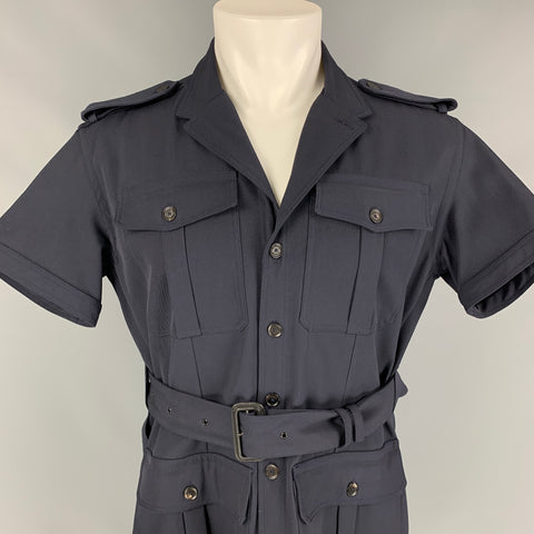 BURBERRY PRORSUM Printemps 2011 Taille M Veste militaire ceinturée à manches courtes bleu marine