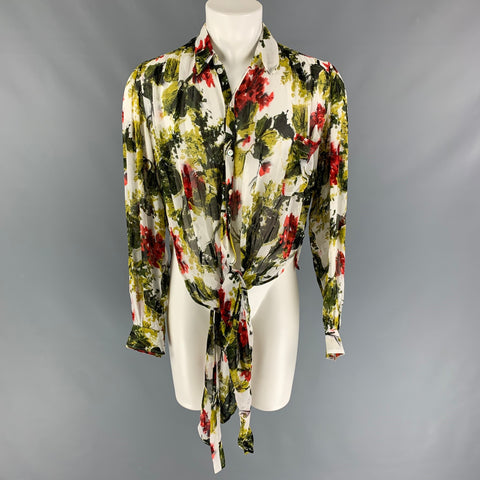 JEAN PAUL GAULTIER Size XL Green Multi-Color Abstract Floral Long Sleeve Shirt
