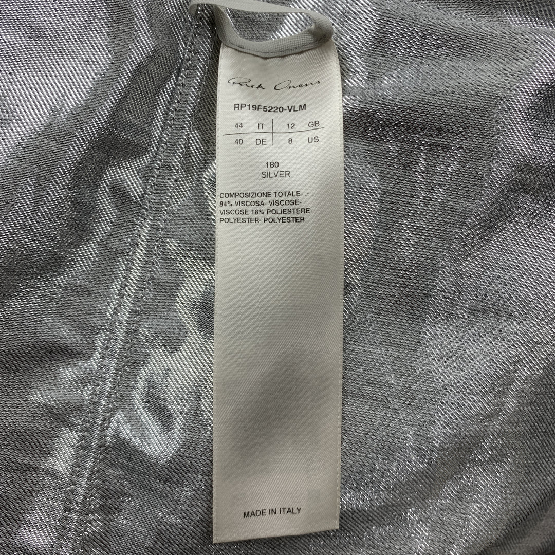 RICK OWENS FW19 Size 8 Silver Viscose Blend Hidden Buttons Asymmetrical Long Sleeves Shirt