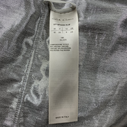 RICK OWENS FW19 Size 8 Silver Viscose Blend Hidden Buttons Asymmetrical Long Sleeves Shirt