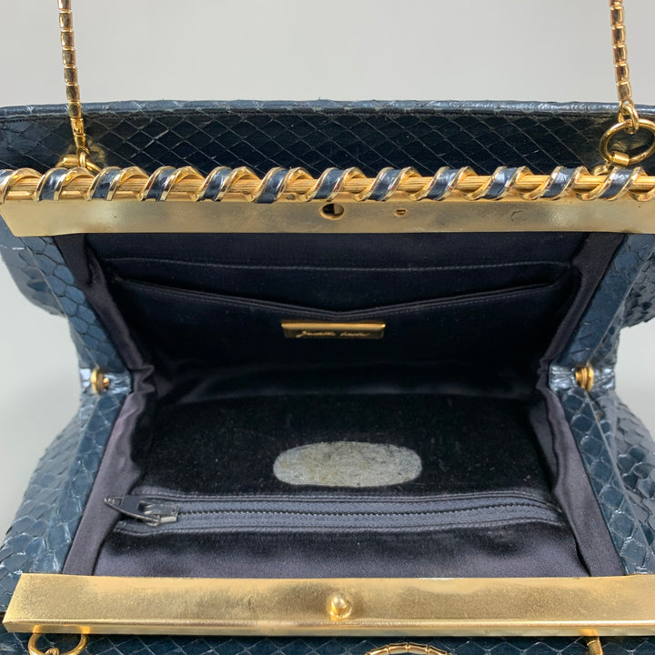 Vintage JUDITH LEIBER Navy & Gold Snake Skin Evening Handbag