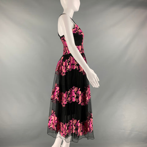 CHRISTIAN SIRIANO Taille 4 Robe longue florale en polyester rose noir