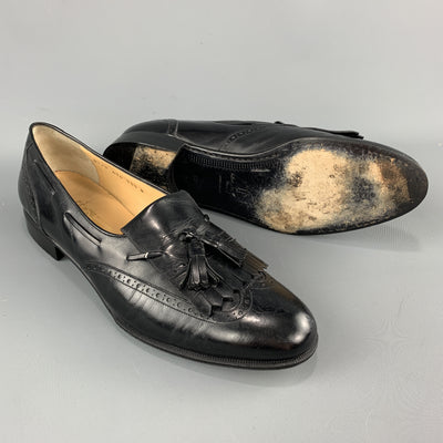 SALVATORE FERRAGAMO Size 11.5 Black Leather Eyelash Tassel Loafers