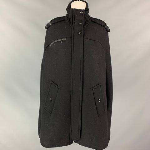 COLE HAAN Size S Black Wool /  Polyamide Ribbed Collar Cape