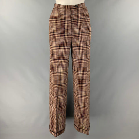 SONIA RYKIEL Taille 4 Pantalon habillé pied-de-poule beige marron à jambe large