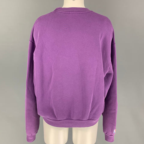 MADHAPPY Size XS Purple Yellow Cotton Crew-Neck Pullover