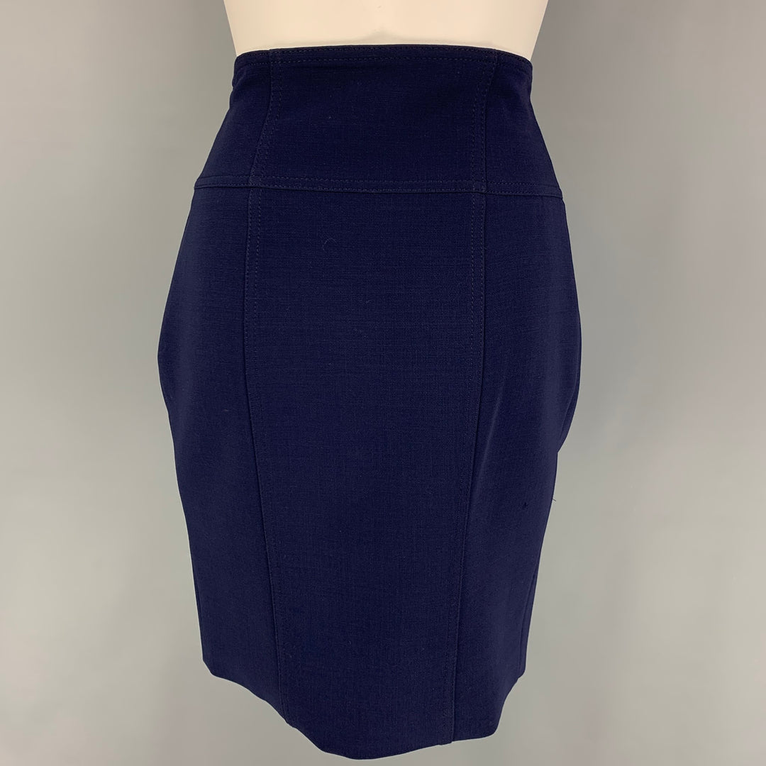 RALPH LAUREN Black Label Size 4 Navy Wool Pencil Knee-Length Skirt